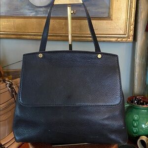 John Lewis UK Black Pebbled Cowhide Leather Bag w/ Crossbody Strap